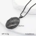 Collier pendentif médaillon cœur en acier inoxydable détail avec dimensions précises. - Médaillon Ovale Imprimé / Noir