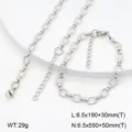 Ensemble collier et bracelet en chaine a maillons geometriques en acier inoxydable. - Style 2 / Acier