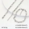 Ensemble chaîne et bracelet géométriques en acier inoxydable, vue de détail au style minimaliste. - Style 2 / Acier