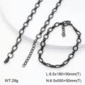 Gros plan détaillé du set de colliers et bracelets en acier inoxydable noir avec maillons en 8. - Style 2 / Noir
