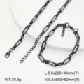 Ensemble de collier et bracelet en acier inoxydable geometrique, finition sombre, bijoux tendance. - Style 2 / Noir