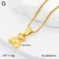 Collier pendentif ours en acier inoxydable doré vue détail, bijou animal tendance. - Collier Pendentif Ours