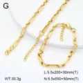 Set de collier et bracelet en chaîne trombone acier inoxydable doré et maillons géométriques. - Style 2 / Or