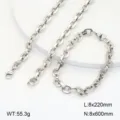 Détail de collier et bracelet de chaîne géométrique en acier inoxydable avec maillons de 8 mm. - Style 7