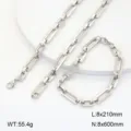 Vue en gros plan détaillée du collier et du bracelet de chaîne géométrique en acier inox. - Style 9