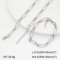 Vue détaillée du collier et du bracelet de chaîne géométrique en acier inoxydable avec tailles. - Style 3 / Acier