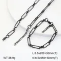Vue de détail de collier et bracelet en chaîne géométrique en acier inoxydable. - Style 3 / Noir