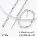 Vue détaillée du set de collier et bracelet en acier inoxydable à motif géométrique. - Style 4 / Acier
