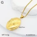 Collier Pendentif Médaillon Ovale En Acier Inoxydable Doré Avec Détail Cœur Double - Pendentif Médaillon Ovale Motif Floral / Or