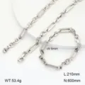 Ensemble collier bracelet chaine geometrique en acier inoxydable, vue detaillee des maillons. - Style 11