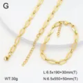 Vue détaillée du set de bijoux collier et bracelet en acier inoxydable doré géométrique. - Style 4 / Or