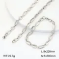 Détail de collier et bracelet en chaîne géométrique en acier inoxydable, maillons argentés. - Style 12