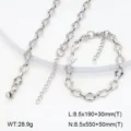 Ensemble collier bracelet trèfle en acier inoxydable, bijoux géométriques argentés. - Style 3 / Acier