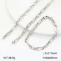 Vue détaillée de l'ensemble de colliers et bracelets géométriques en acier inoxydable. - Style 14