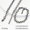 Détail chaîne trèfle en acier inoxydable, ensemble collier et bracelet faits main ton noir. - Style 3 / Noir