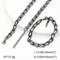 Ensemble collier et bracelet chaîne géométrique en acier inoxydable, bijou minimaliste mode. - Style 5 / Noir