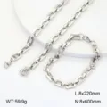 Vue détaillée du collier et du bracelet en maille géométrique en acier inoxydable avec dimensions. - Style 15