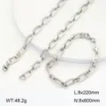 Vue détaillée de l'ensemble collier et bracelet en chaîne géométrique en acier inoxydable. - Style 17
