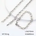 Vue rapprochée des détails de l'ensemble de collier et bracelet en chaîne en acier. - Style 19