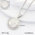 Collier pendentif médaillon rond religieux en acier inoxydable avec portrait vintage. - Médaillon Rond Portrait Lettre / Argent