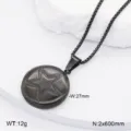 Collier pendentif étoile en acier inoxydable noir bijoux de mode pour hommes femmes. - Médaillon Pentagramme Rond / Noir