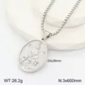 Collier pendentif ovale religieux en acier inoxydable avec design de portrait vintage. - Style Acier
