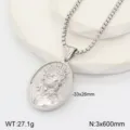 Collier pendentif ovale vintage portrait de Jésus en acier inoxydable avec relief détaillé. - Couleur Acier Style 8