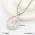 Collier pendentif ovale en acier inoxydable vintage doté d'un relief 3D religieux. - Couleur Acier Style 7
