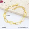 Bracelet de chaine en acier inoxydable dore pour femmes avec coeur creux et maillons. - 28