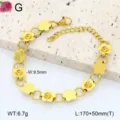 Bracelet de fleurs en acier inoxydable doré, vue détaillée élégante avec chaîne d'extension. - 5