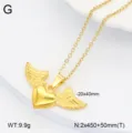 Collier pendentif cœur ailes d'ange en acier inoxydable doré bijou élégant pour femme - Style 1 Or