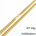 Detail de chaine gourmette cubaine en acier dore, taille 600x6mm avec fermoir mousqueton. - Collier Or Unique