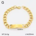 Bracelet gourmette en acier inoxydable doré avec plaque ID, bijou couple en acier titane. - 9mm Largeur 1:1