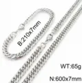 Parure de bijoux chaîne gourmette cubaine en acier inoxydable pour homme et femme. - Collier et bracelet couleur acier