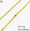 Collier chaîne de blé en acier inoxydable doré, taille 2.5x450mm, poids 7.4g, acier titane - 2.5mm 45cm