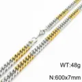 Vue détaillée de la chaîne cubaine en acier inoxydable bicolore avec fermoir mousqueton solide. - Collier bicolore unique