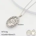 Collier médaillon ovale en acier inoxydable avec design ajouré et compartiment photo. - Style 4 / Acier
