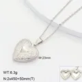Collier médaillon cœur en acier inoxydable avec belle gravure florale, largeur 23mm, poids 6.3g. - Style 4 / Or 18 carats / Acier