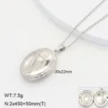 Collier pendentif médaillon ovale vintage en acier inoxydable avec gravure florale. - Style 5 / Acier