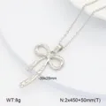 Collier pendentif nœud en acier inoxydable mode délicate chaîne de clavicule pour femmes - Gros Nœud Blanc / Acier