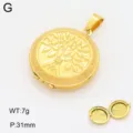 Détail pendentif médaillon doré, design motif d'arbre, boîte à photo ouvrable bijou accessoire. - Médaillon Rond Motif Arbre / Or