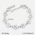 Bracelet en acier inoxydable lettre N, bijoux de chaîne à maillons ronds polis minimalistes. - Style N