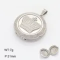 Pendentif médaillon rond vintage accessoire de collier avec design en relief couronne boîte à photo 31mm - Style 4 (Couronne)