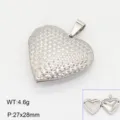 Pendentif medaillon coeur argente avec surface texturee et cadre photo, 27x28mm, 4.6g. - Style 6