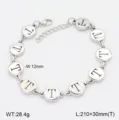 Bracelet gourmette lettre T en acier inoxydable détail maillons ronds polis et chaîne. - Style T