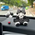 Süßes Panda Auto-Parkschild mit karierter Schleife und Ballon-Dekor für den Fahrzeuginnenraum. - Panda mit schwarz-karierter Schleife & grauer Ballon - Schwarzes klappbares Parkschild / Schwarz