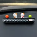 Cute Lucky Cat Car Temporary Parking Card Cute Vehicle Phone Number Display Hideable Decor - Black Aromatherapy Parking Plate (Fortune Cat + Cat with Fish + 2 Leather Oranges)