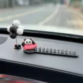 Cute panda car temporary parking card creative decompression interior ornament variant - Make Money Panda 3D Soft Parking Plate with Gray Ball
