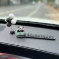 Cute panda car temporary parking card dashboard ornament with cute balloon design and number display. - Good Luck Panda 3D Soft Parking Plate with Gray Ball