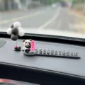 Cute panda car temporary parking number card, creative decompression dashboard interior ornament. - Always Lucky Panda 3D Soft Parking Plate with Gray Ball